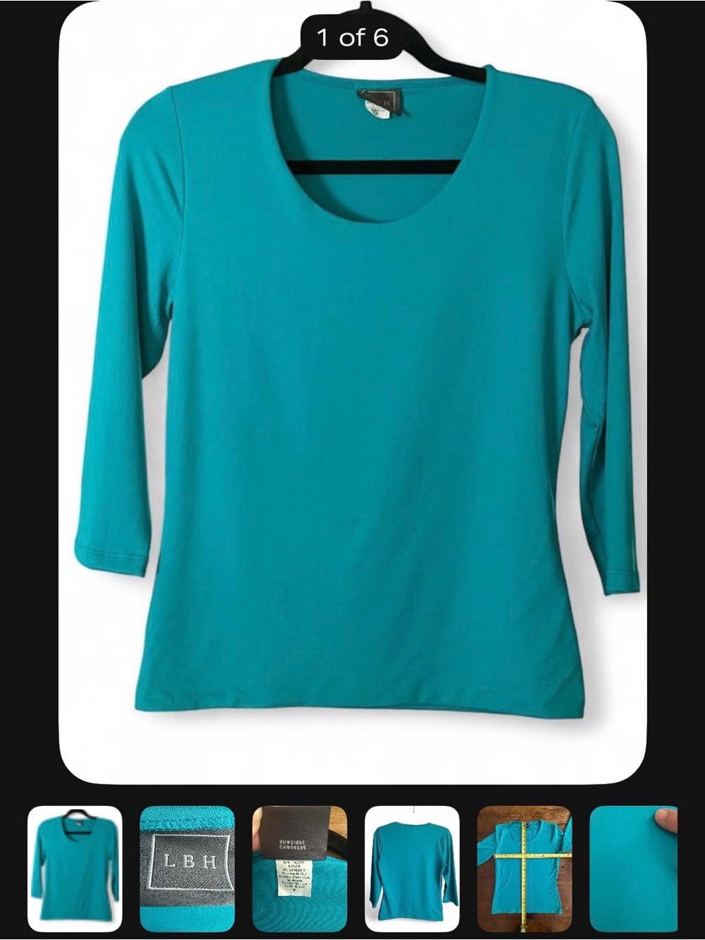 LBH Teal Blue 3/4 Sleeve Scoop Neck Women’s Athletic Top S